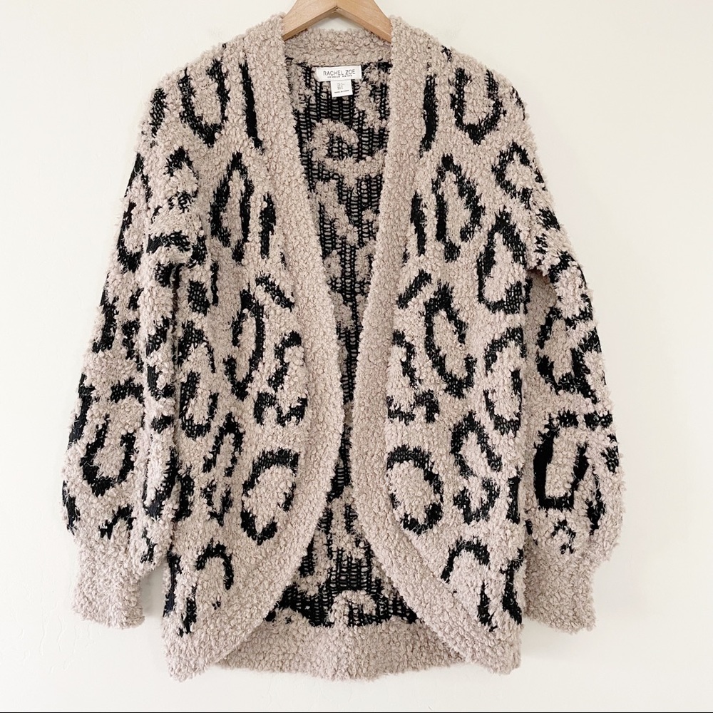 Rachel Zoe Chunky Animal Print Open Cardigan Sweater